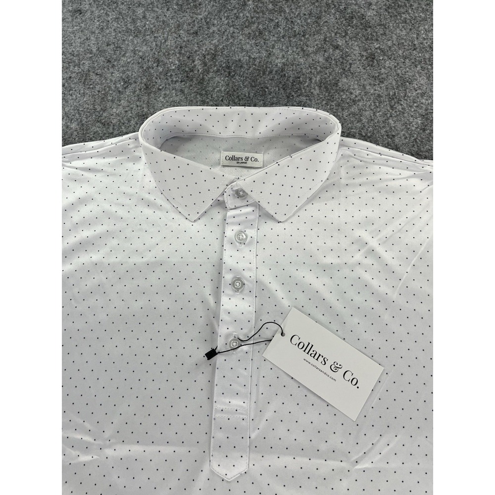 Collars & Co Dress Collar Polo Shirt Mens 3XL White Polka Dot AOP Golf - NWT